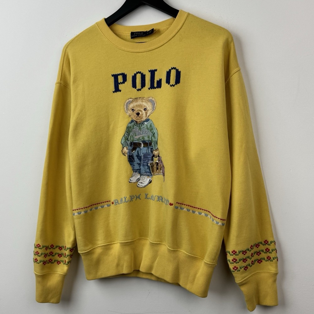 Polo Ralph Lauren Bear Sweater Womens M Yellow New Orleans Embroidered Print - Picture 5 of 12